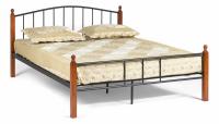 Кровать AT-915 Wood slat base дерево гевея/металл, 160*200 см (Queen bed), красный дуб/черный. Фото №1