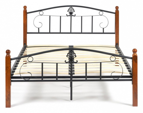 Кровать РУМБА (AT-203)/ RUMBA Wood slat base дерево гевея/металл, 140*200 см (Double bed), красный дуб/черный. Фото №2