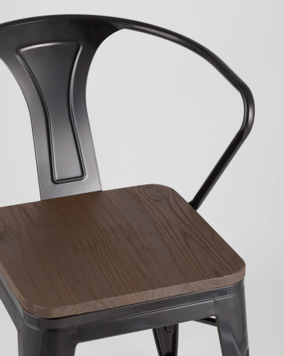 Стул TOLIX ARM WOOD с подлокотниками черный. Фото №10