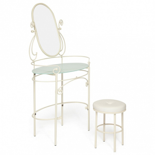 Столик туалетный ALBERT (столик/зеркало + пуф) Античный белый (Antique White) (Id:  ). Фото №1