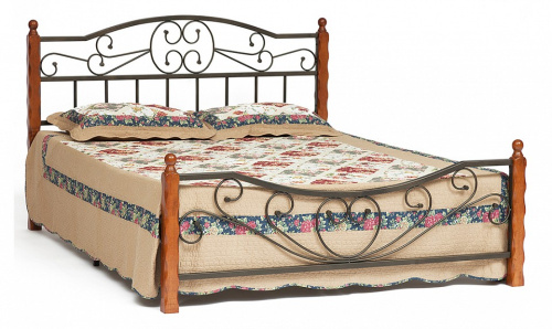 Кровать AMOR (mod. 9226) дерево гевея/металл, 160*200 см (Queen bed), красный дуб/черный. Фото №1