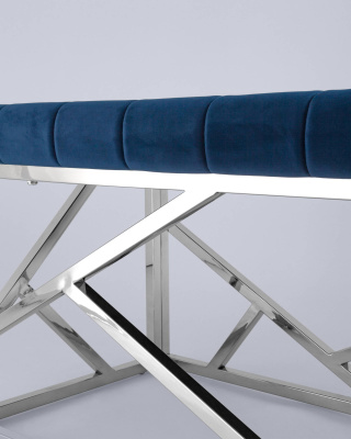 Банкетка-скамейка АРТ ДЕКО велюр синий сталь серебро фото Банкетка-скамейка АРТ ДЕКО велюр синий сталь серебро. Фото №5