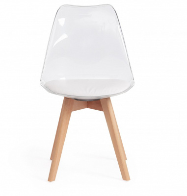 Стул Secret De Maison TULIP  (mod. 73) / 1 шт. в упаковке дерево/пластик/ПУ, 53 х 49 х 83 см , прозрачный/Transparent, подушка белая/Cushion. Фото