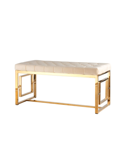 Банкетка-скамейка БРУКЛИН велюр бежевый сталь золото. Фото №2